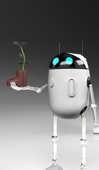 Obraz na płótnie Canvas robot with plant in shoe,isolated on grey bacground, 3d render.