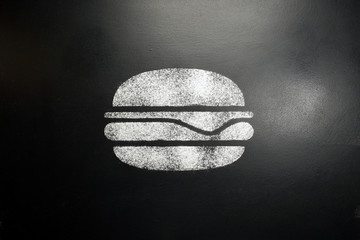 Hamburger. Drawing on a black chalkboard