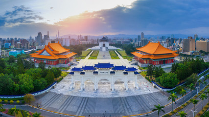 Fototapeta na wymiar Aerial view of Chiang Kai Shek Memorial Hall in Taipei, Taiwan.