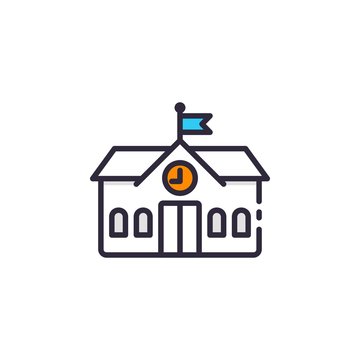 education icon, building school icon. Perfect for application, web, logo and presentation template. icon design filled line style