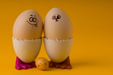 Eggs Comic Happy Angry Face on an yellow background