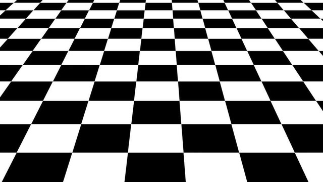 Hypnotic black and white checkerboard geometric monochrome tiles floor moving top to bottom, loopable