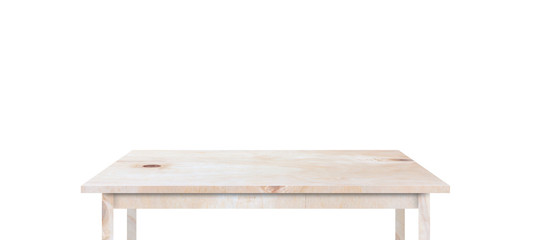 Naklejka na ściany i meble Wooden tabletop isolated on white background Empty rustic wood table,For montage product display or design key visual layout.with clipping path