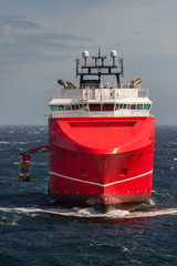 NORTH SEA, SCOTLAND - 2015 MAY 12. Offshore support vessel with the ROV ready for launched into the sea.