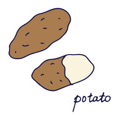 Hand drawn isolated food icon. Color fill illustration of vegetable. Potato icon. Potatoes.