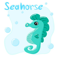 Cute cartoon Sea horse isolated