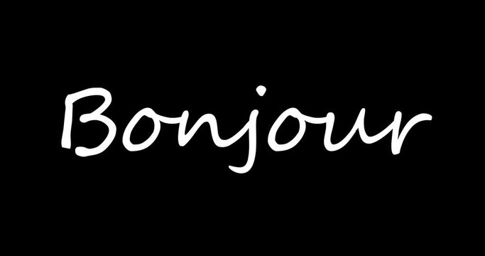 White Handwritten Bonjour Text on a Black Background