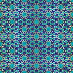 seamless blue gold Moroccan vector pattern