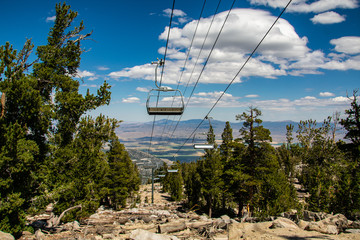 Chair lift on the moutains in South Lake Tahoe Heavenly mountain during summer 2019