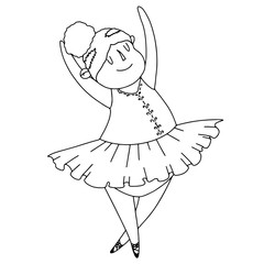 Hand drawn vector isolated ballet dancer. Little ballerina color book. Ballet graphic sketch illustration. Chubby ballet dancer. Cute girl character.
