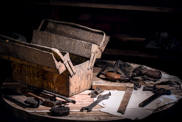 Garage with tools, old grandfather's tools.