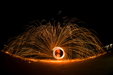 Fire dancers Swing fire dancing show fire show on the beach dance man juggling with fire , Koh Samet, Thailand - 319768795