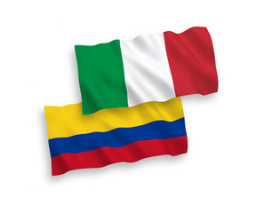 Flags of Italy and Colombia on a white background