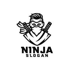 black white ninja character logo design cartoon