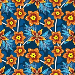 Seamless pattern with floral vector Illustration, Indonesian batik motif