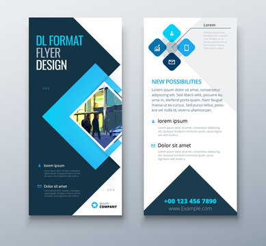 Blue DL Flyer design with square shapes, corporate business template for dl flyer. Creative concept flyer or banner layout. Set - GB075.