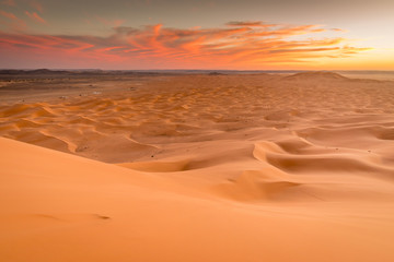 Fototapeta na wymiar Golden orange sand dunes, Erg Chebbi, Merzouga, Morocco