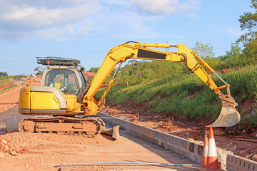 Digger on a road construction site	