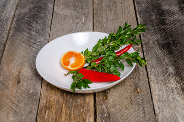 Beautiful table setting with lavender flowers on wooden background