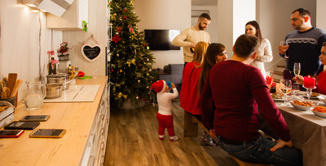 Family having gadget free Christmas dinner at home