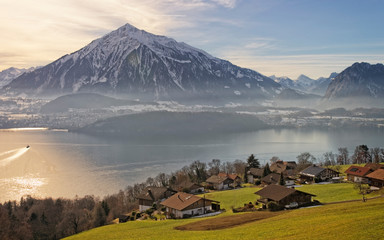 Naklejka premium Switzerland's panorama in Thun in winter