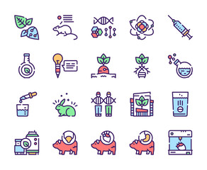 Bio technologies color linear vector icons set. Editable stroke.