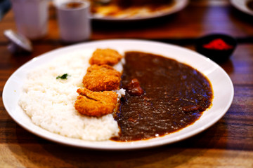 Japanese Curry with pork, delicious food in a popular Japanese restaurant
