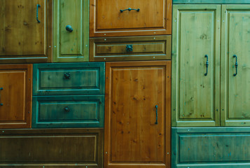 Decorative wall making with old wooden cupboards