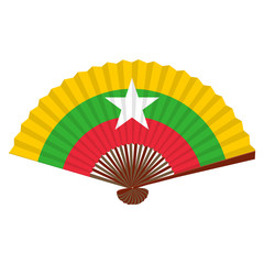 Traditional asian folding hand fan. Flag of Myanmar(Burma). Vector illustration.