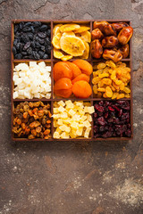Assortment of dried fruits in a box