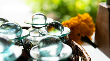 Set of massage oils in glass jars