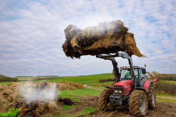 tractor and its telescopic fork taking the manure © Image'in