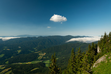 Scenic view from Rax mountains on a sunny morning in summer