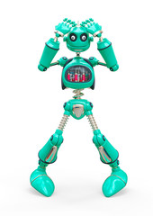 vintage robot cartoon saying oh no in white background