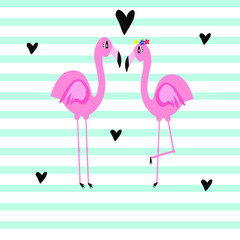 flamingo couple illustration heart valentine day