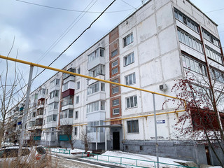 Kyshtym, Russia. Architecture of Kyshtym. Julia Icheva street, five-story panel house number 193....