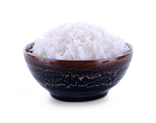 Rice in a bowl on white background