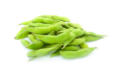 Green soy beans on white background 