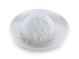 Rice in a bowl on white background
