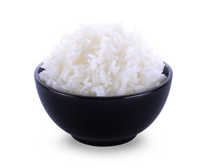 Rice in a bowl on white background