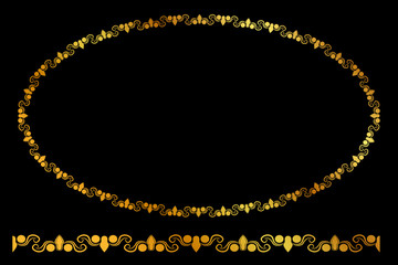 Vector Golden Oval Floral Frame, at black background