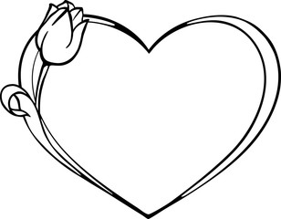 Heart frame with tulips, Vector illustration valentines day. Frame decorated with heart tulips. Template for laser cut, wood carving, paper cutting and printing.