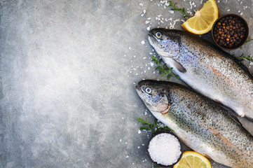 Sea trout fresh fish from market, seafood diet cooking background