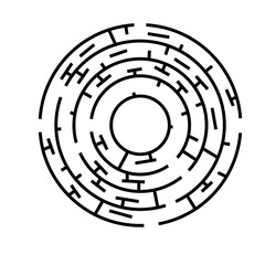 Vector Black Circle Maze, Isolated on White 