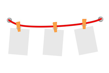 Vector Hanging 3 Blank Message note, at Red Rope, Isolated on White