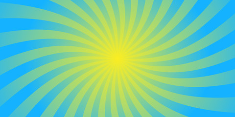 Obraz premium Sun ray summer time retro vector illustration; Blue / yellow background. Abstract radiate texture.