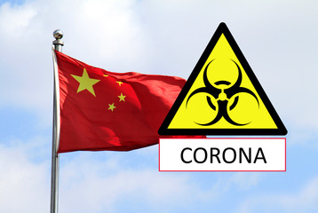 Corona virus - Chinese flag and warning sign
