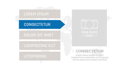 Set of blue elements for infographic with world map presentation slides.