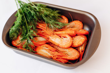 Bowl of fresh shrimp with dill