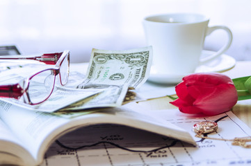 clutter on a woman's desktop